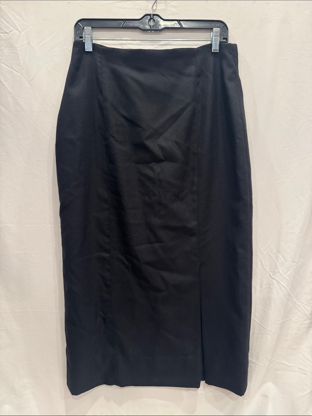 Vintage 90s Black 100% Wool Maxi Skirt 10/12 - Sleek Work-to-Evening Style